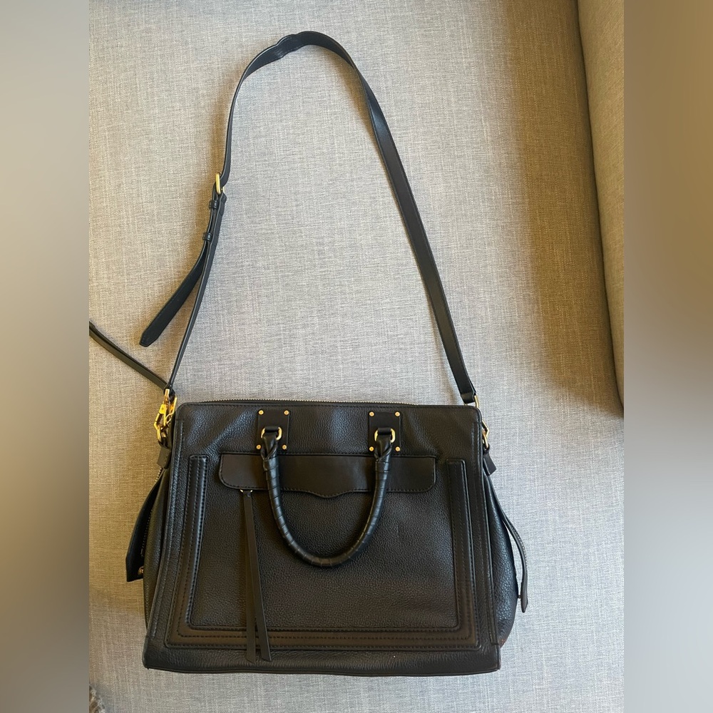 EUC Rebecca Minkoff Black Real Leather Satchel with Gold Hardware